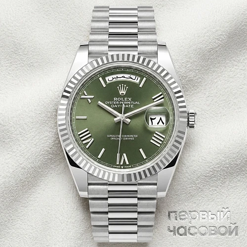 Oyster Perpetual White Gold Day-Date Olive Dial Arabic Date