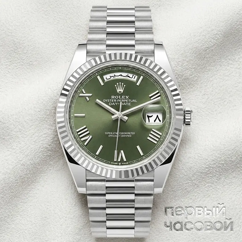 Oyster Perpetual White Gold Day-Date Olive Dial Arabic Date