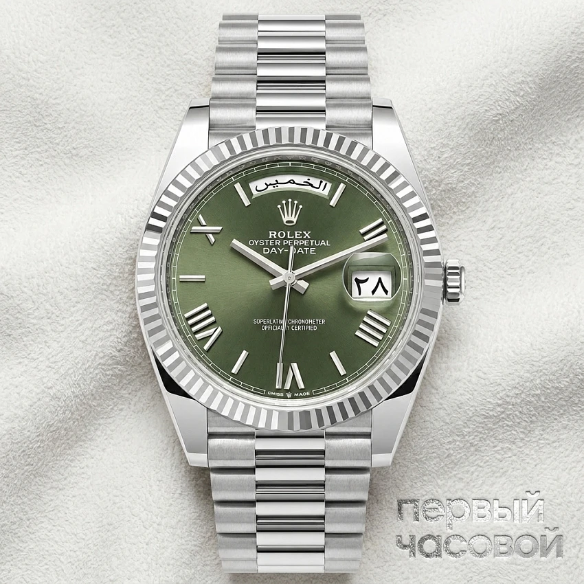 Oyster Perpetual White Gold Day-Date Olive Dial Arabic Date