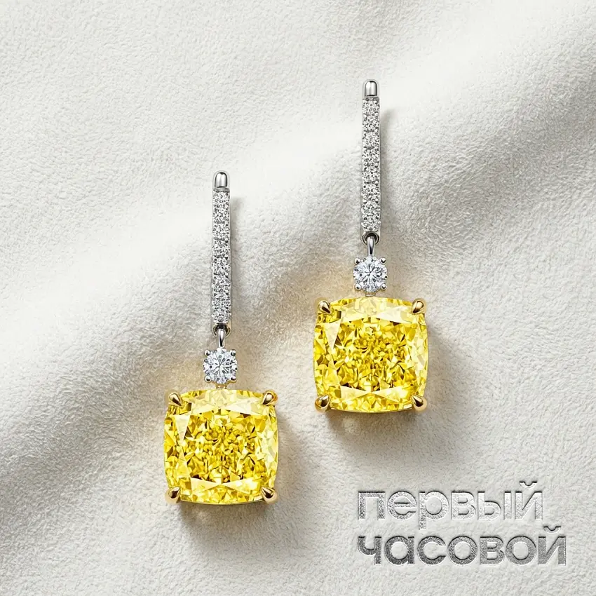 Серьги 3,06/3,35 ct. Fancy Light Yellow/Internally Flawless