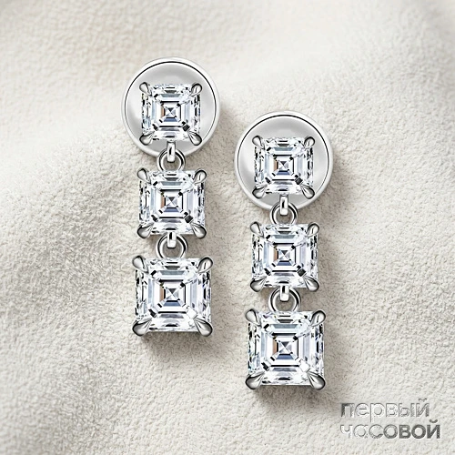 Серьги с бриллиантами 4,43 ct. H/VVS2-VS1 (Asscher cut)