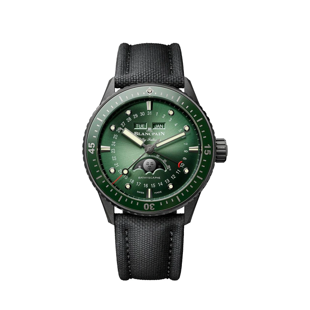 Купить элитные часы Blancpain Fifty Fathoms Bathyscaphe Quantieme Complet Phases De Lune Green Dial 5054 0153 B52A: в наличии в Москве!