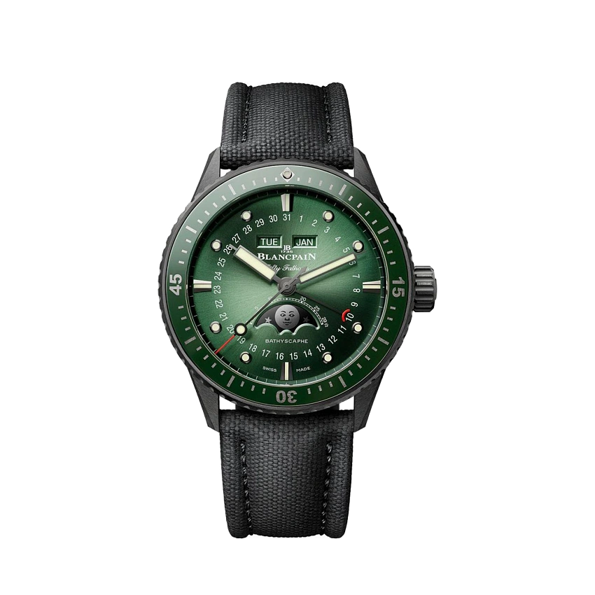 Fifty Fathoms Bathyscaphe Quantieme Complet Phases De Lune Green Dial