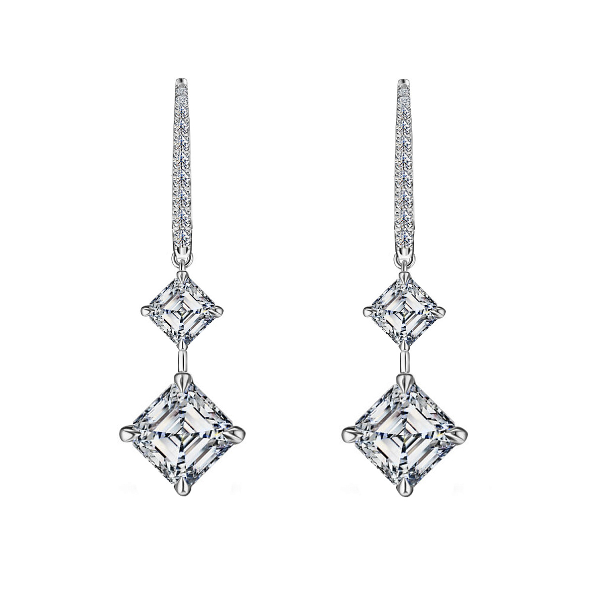 Studio jewelry Серьги 1,00/1,03 ct. F/VS1 x 0,54/0,54 ct. F/VS1 (Asscher cut)