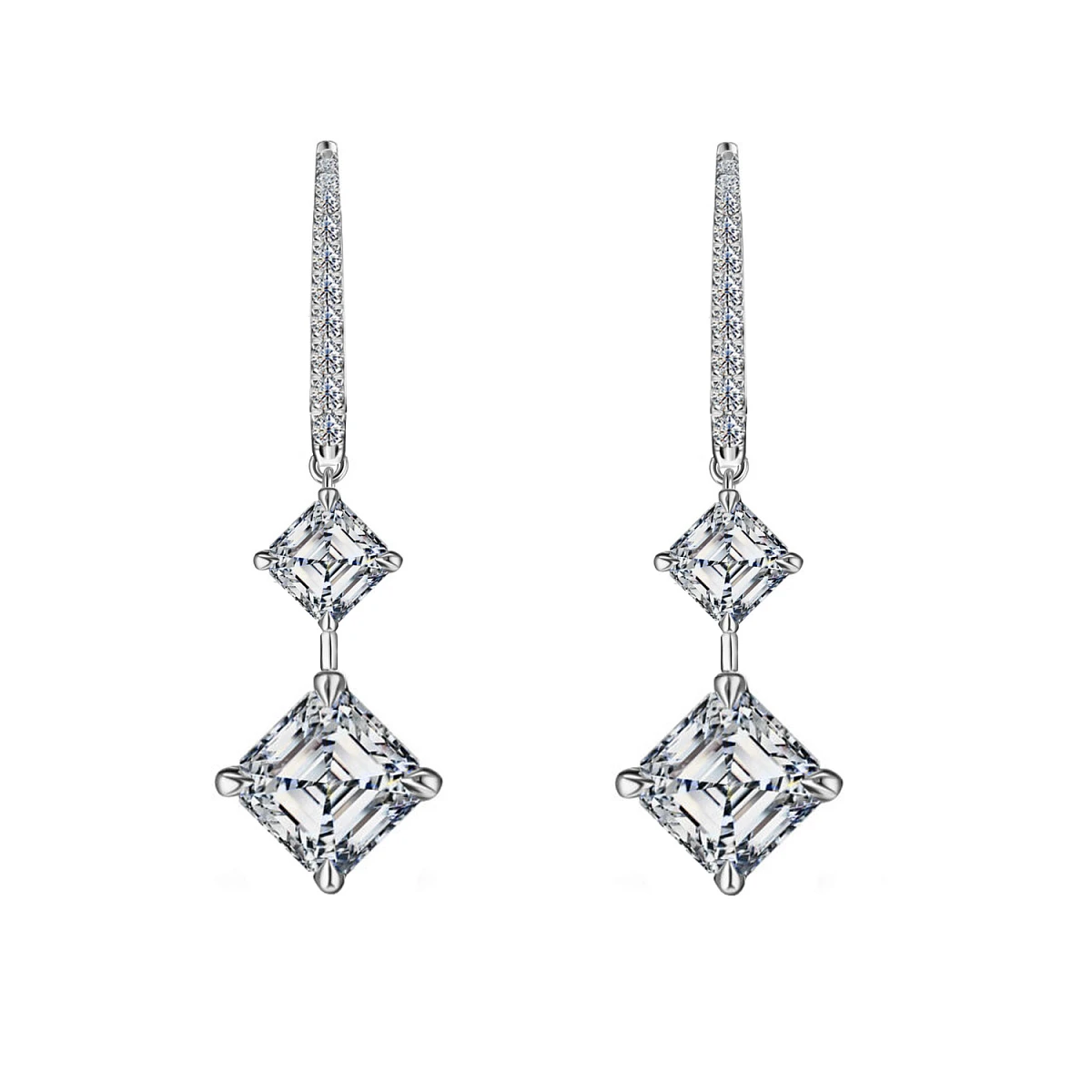 Studio jewelry Серьги 1,00/1,03 ct. F/VS1 x 0,54/0,54 ct. F/VS1 (Asscher cut)