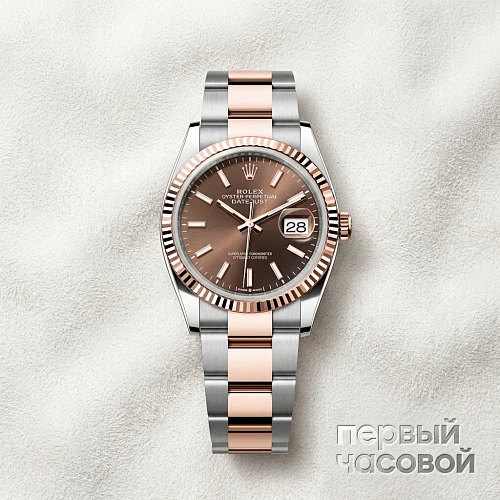 Oyster Perpetual Datejust 36 Mm Rolesor Oystersteel And Rose Gold Chocolate Dial