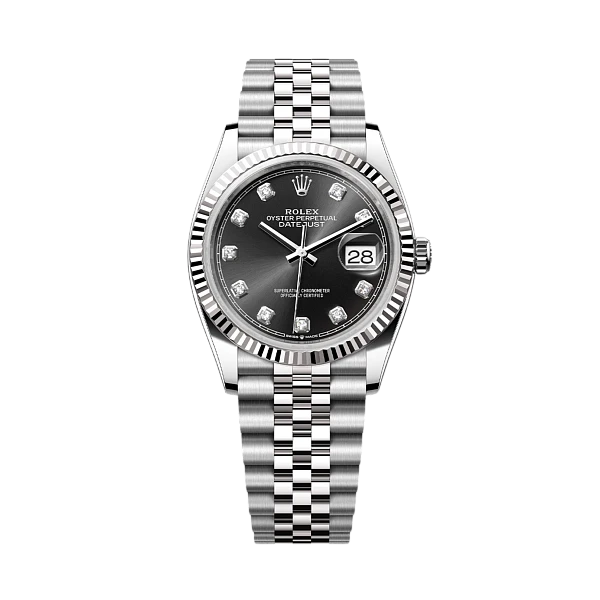 Datejust 36mm Steel & White Gold Black Dial Diamonds