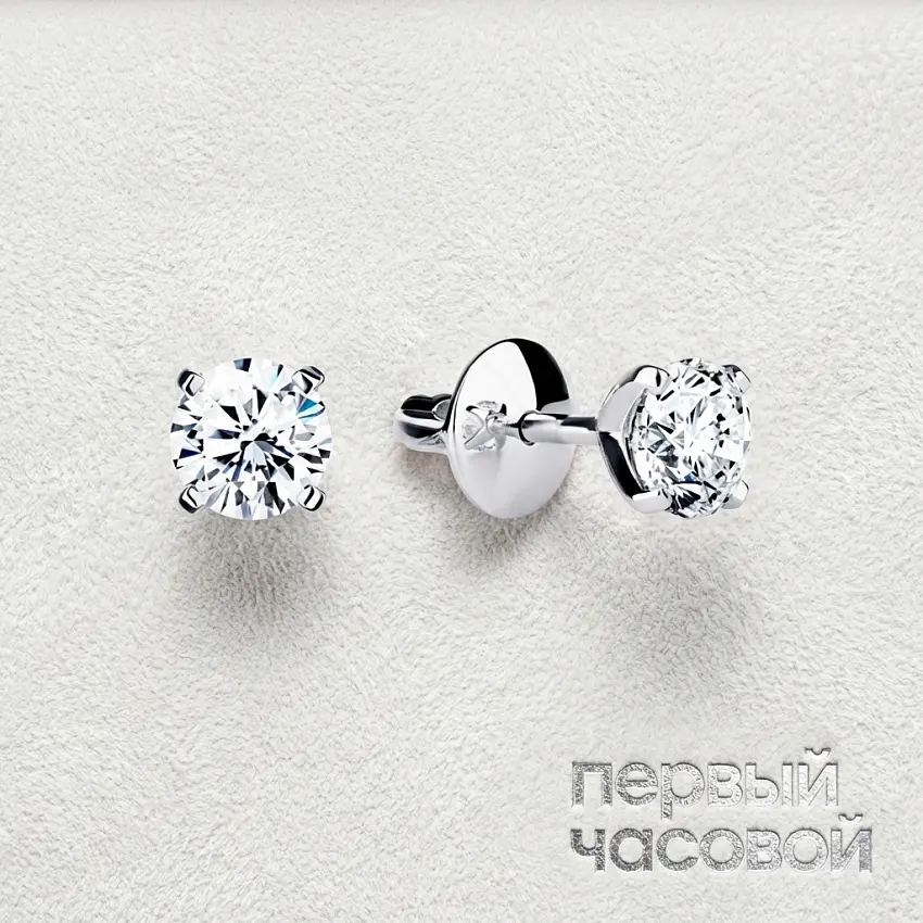 Серьги с бриллиантами 1,00/1,00 ct F/VS2 (3 Excellent) Round Diamonds