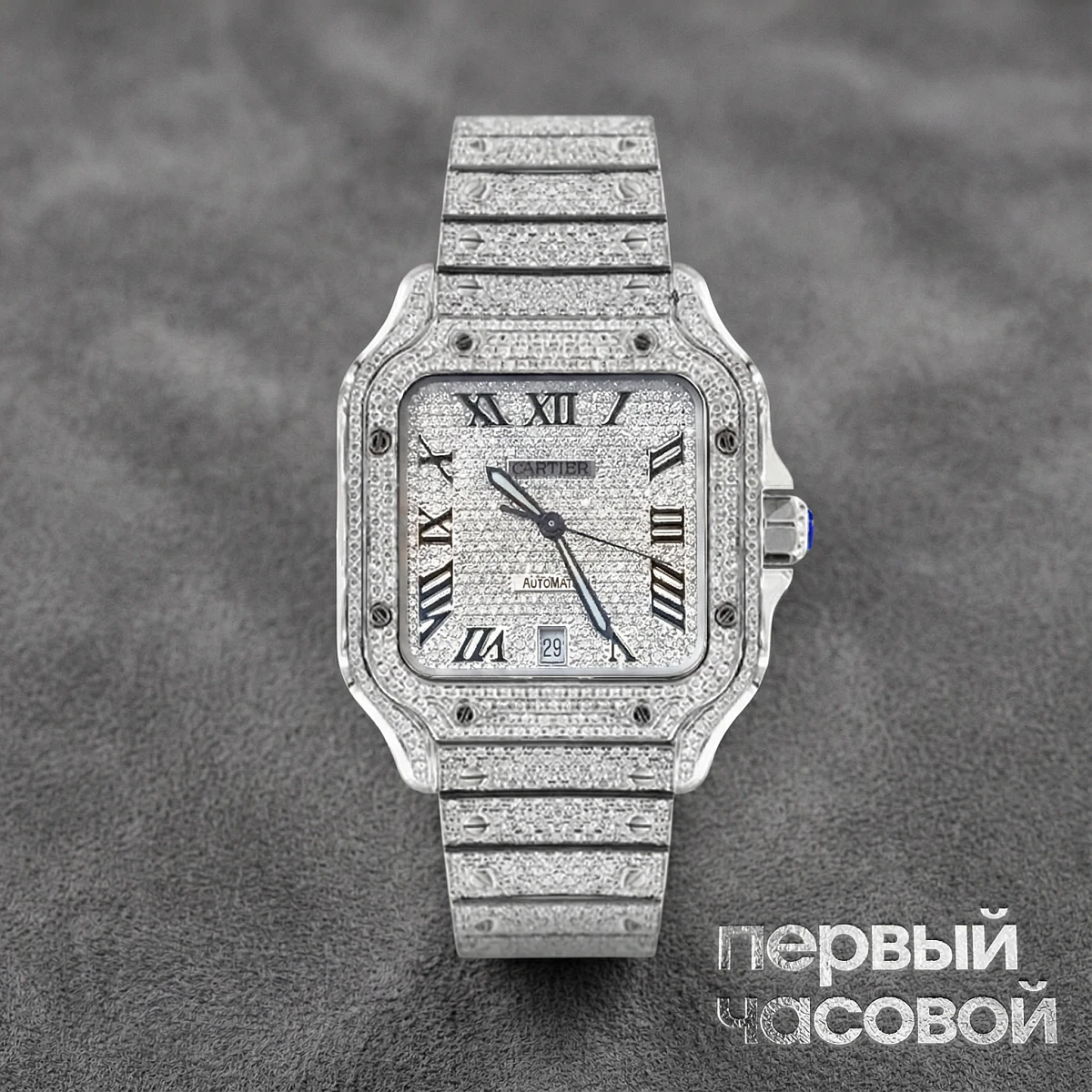 Купить элитные часы Cartier Santos De Cartier Custom Full Pave Diamond WSSA0018: в наличии в Москве!