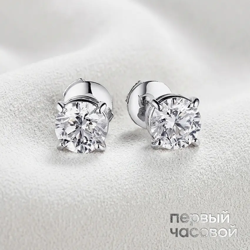 Серьги с бриллиантами 1,00/1,00 ct F/VVS2 "Round"
