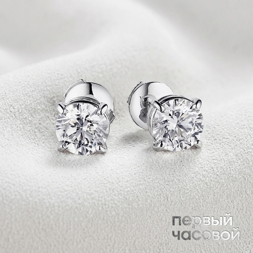Серьги 1,00/1,00 ct. F/VVS2 "Round"