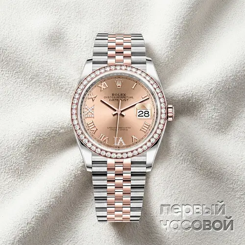 Oyster Perpetual Datejust 36 Mm Everose Rolesor Diamonds Pink Dial