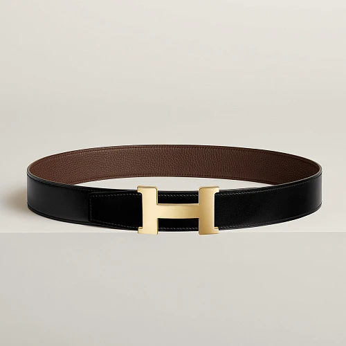 Constance belt buckle & Reversible leather strap 38 mm Noir / Chocolat 100cm