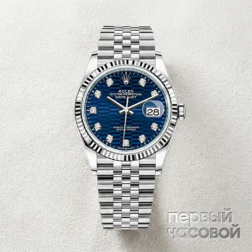 Datejust 36mm Steel & White Gold Blue Fluted Motif And Dimonds Dial