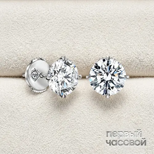 Серьги 2,00/2,01 ct. F/VS1 "Round"