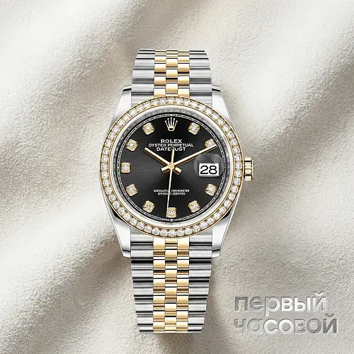 Datejust 36Mm Oystersteel Yellow Gold And Diamonds Black Dial