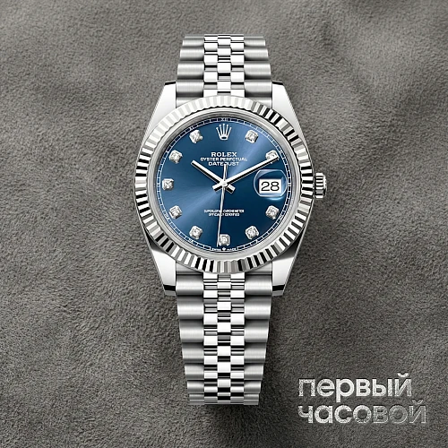 Oyster Perpetual Datejust 41Mm Blue Dial Diamond Index