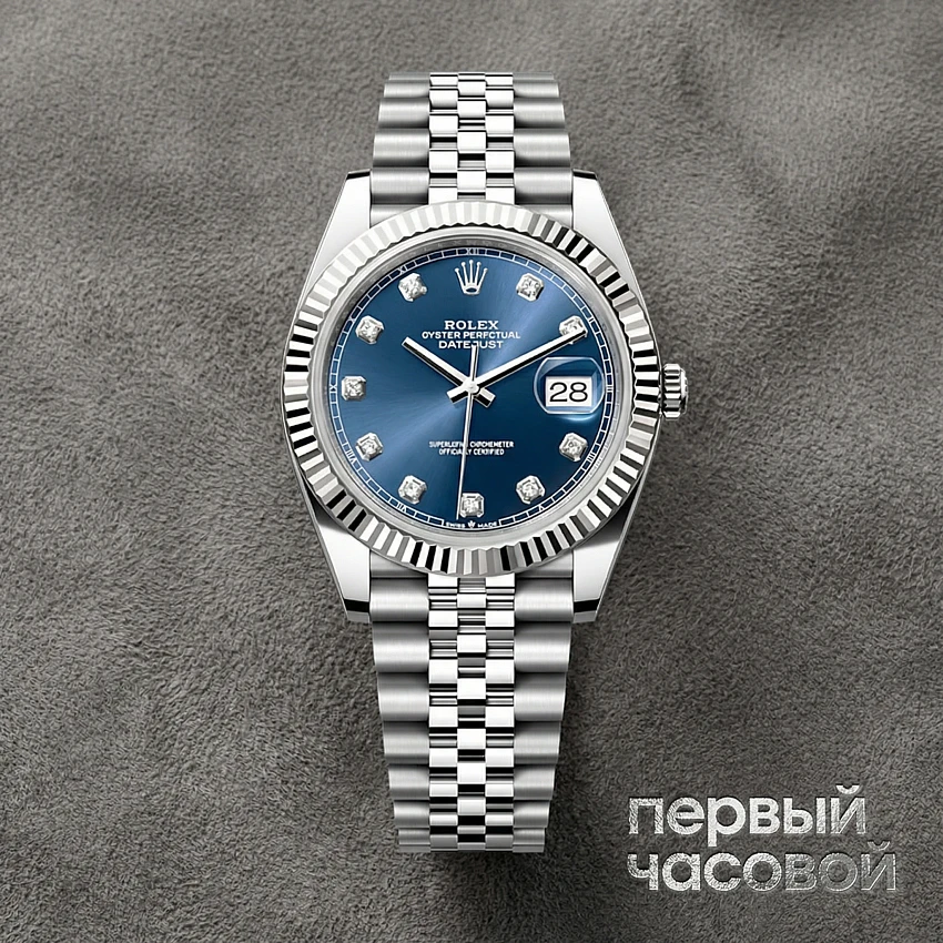 Oyster Perpetual Datejust 41Mm Blue Dial Diamond Index