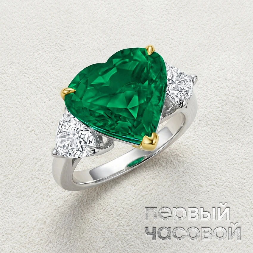 Кольцо с изумрудом 5,84 ct. Intense To Vivid Green (Colombia)