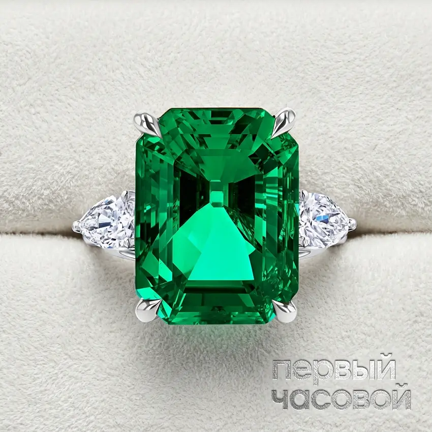 Кольцо с изумрудом 6,28 ct (Colombia) Vivid Green