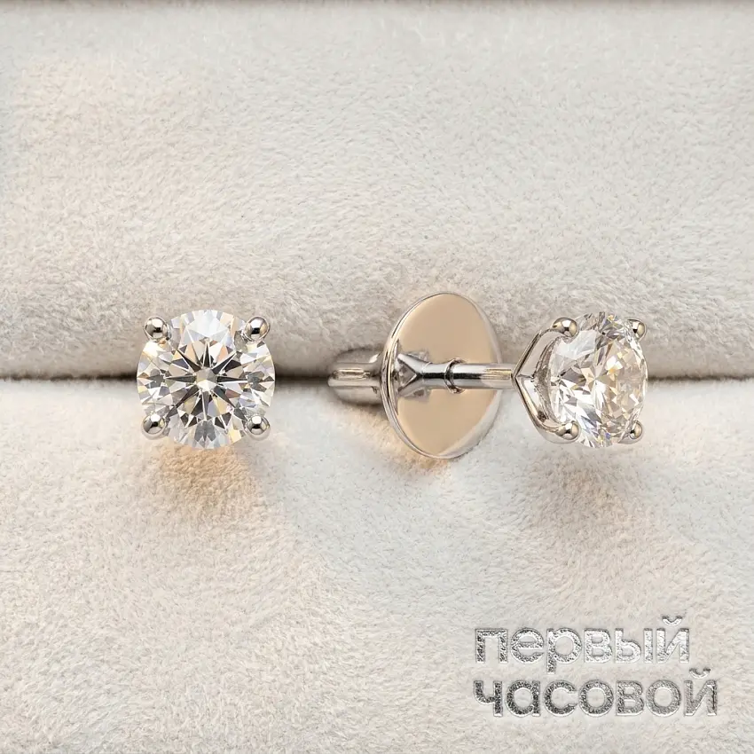 Серьги с бриллиантами 1,04/1,04 ct J/IF (3 Excellent) Round Diamonds