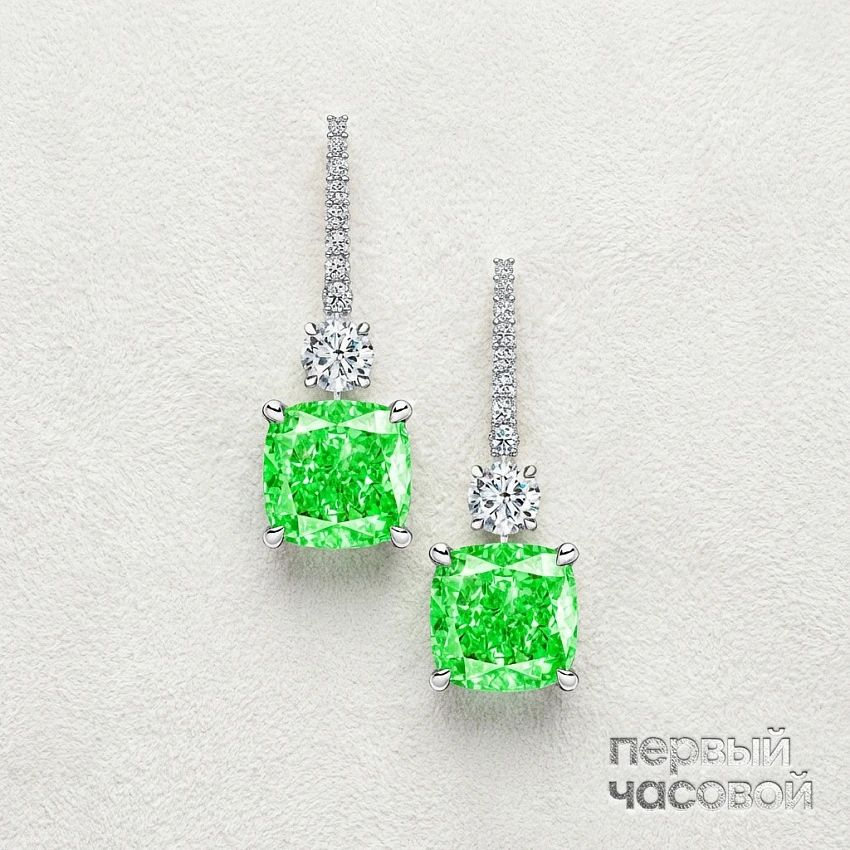 Серьги 3,01/3,02 ct. Light Greenish Yellow/VVS2-Si1