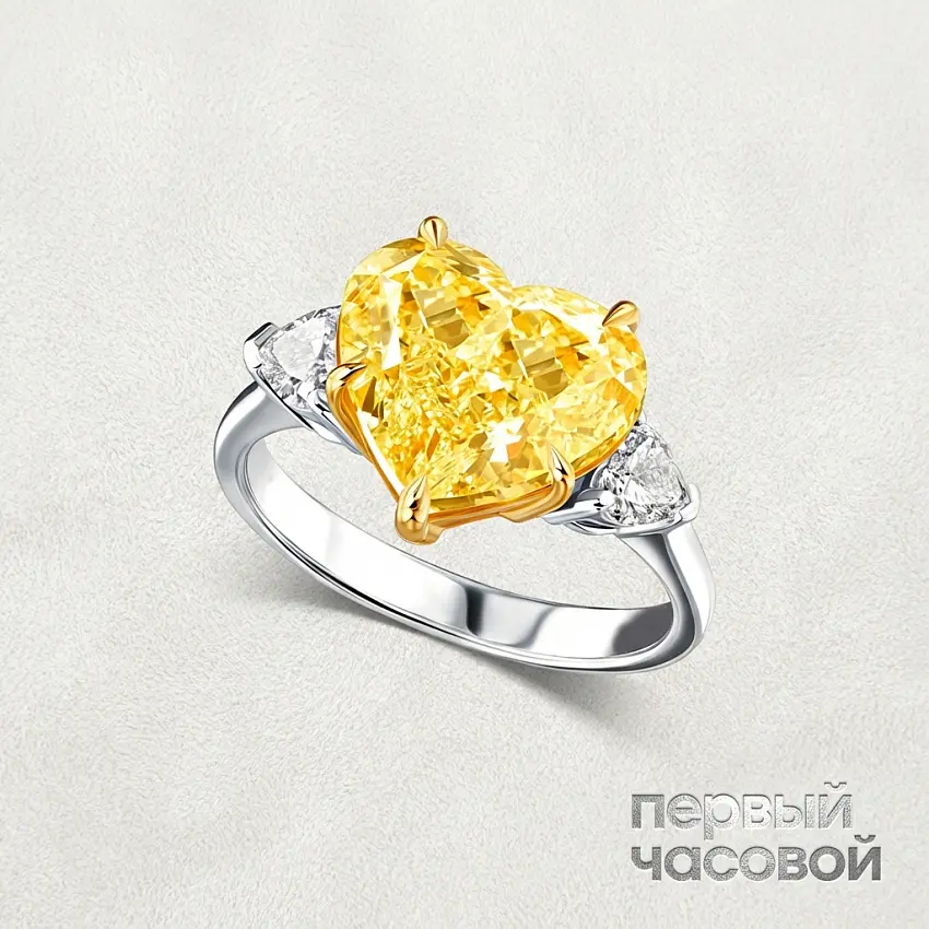 Кольцо 5,30 ct. Fancy Yellow/Si1 (Heart Diamond)