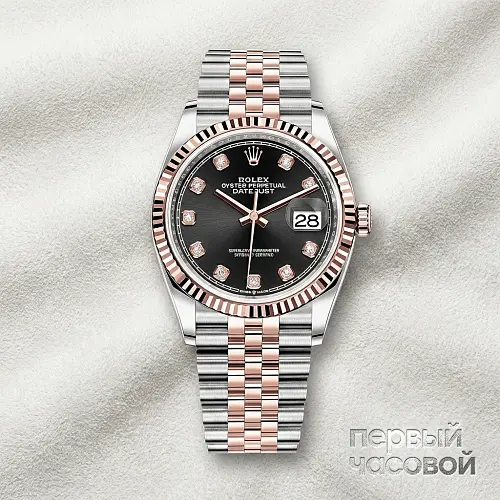 Datejust 36mm Steel and Everose Gold Black Dial Diamonds