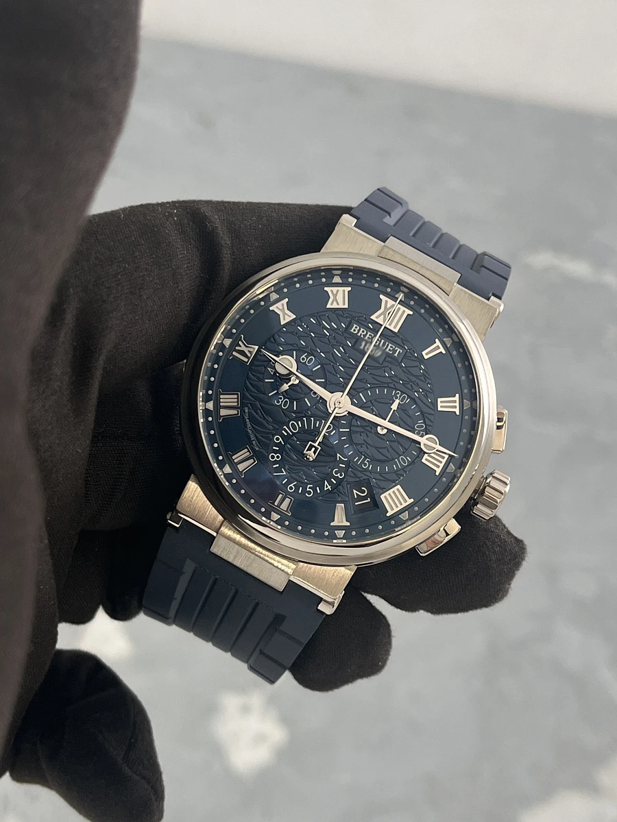 Купить элитные часы Breguet Marine Chronograph White Gold Blue Dial 5527 5527BB/Y2/5WV: в наличии в Москве!