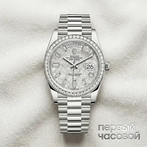 Oyster Perpetual Day-Date 40 mm White Gold Meteorite Dial Factory Diamonds