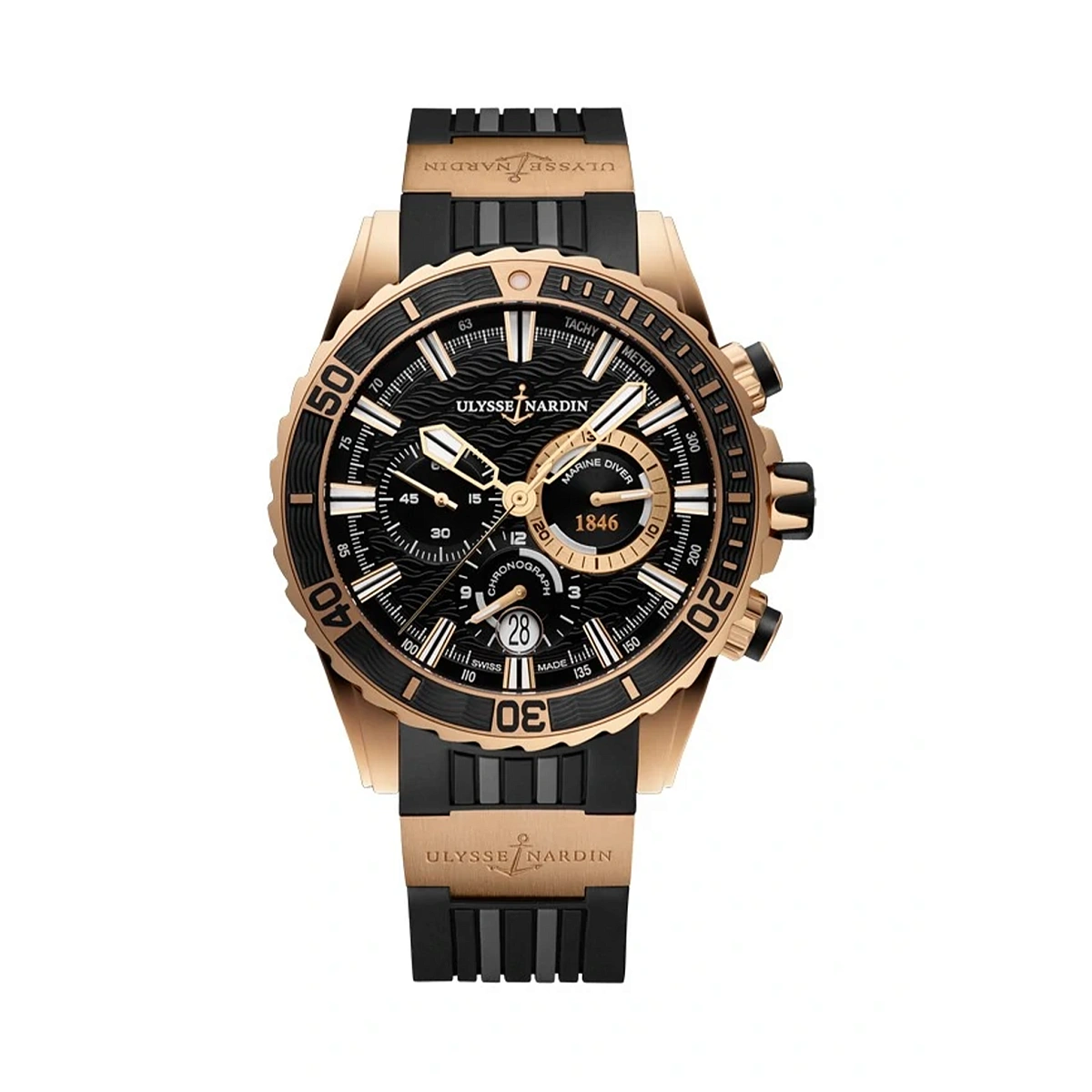 Купить элитные часы Ulysse N Nardin Marine Diver Chronograph Rose Gold 1502-151-3/92: в наличии в Москве!