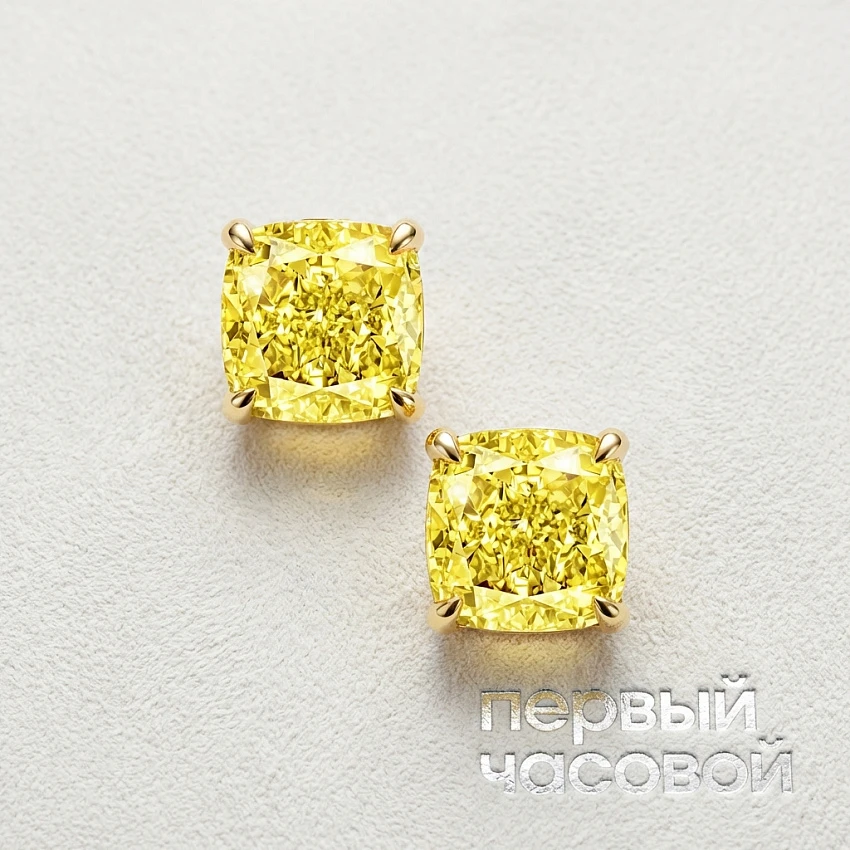 Серьги 2,00/2,01 ct. Fancy Intense Yellow/VS2 (Cushion Diamonds)