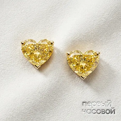 Серьги 1,01/1,01 ct. Fancy Yellow/VVS2-VS2 Heart Diamonds