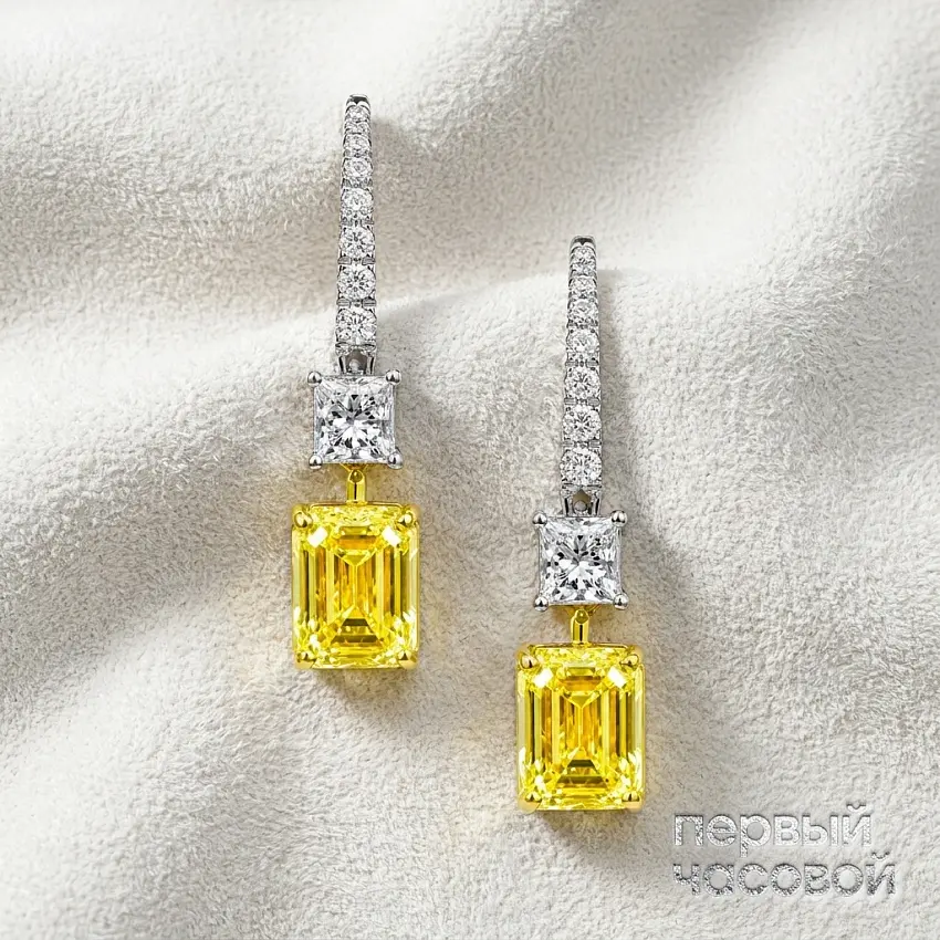 Серьги с бриллиантами 2,06/2,13 ct. (Emerald cut)