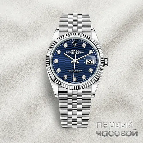 Datejust 36Mm Steel & White Gold Blue Motif Dial Diamonds