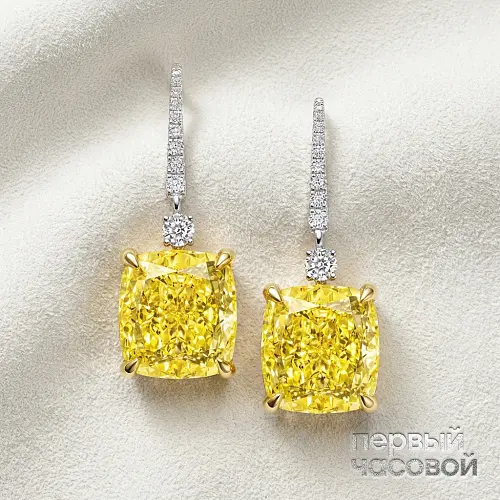 Серьги c бриллиантами 5,01/5,03 ct. Fancy Yellow/VS