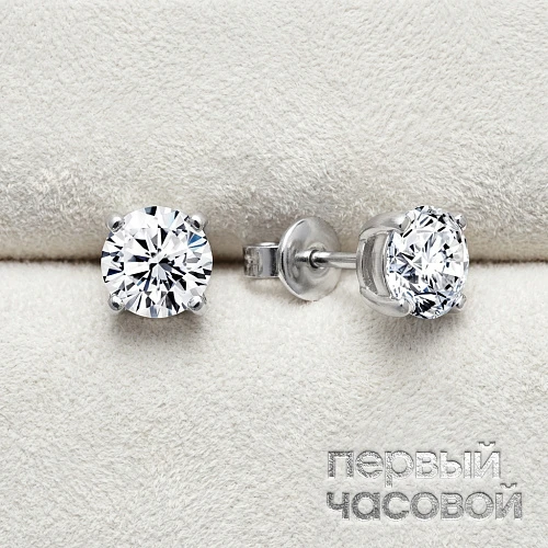 Серьги 1,00/1,00 ct. F/VS1 (3 excellent) Round Diamonds