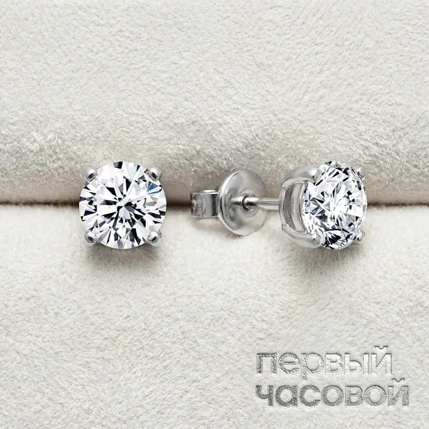 Серьги с бриллиантами 1,00/1,00 ct F/VS1 (3 Excellent) Round Diamonds