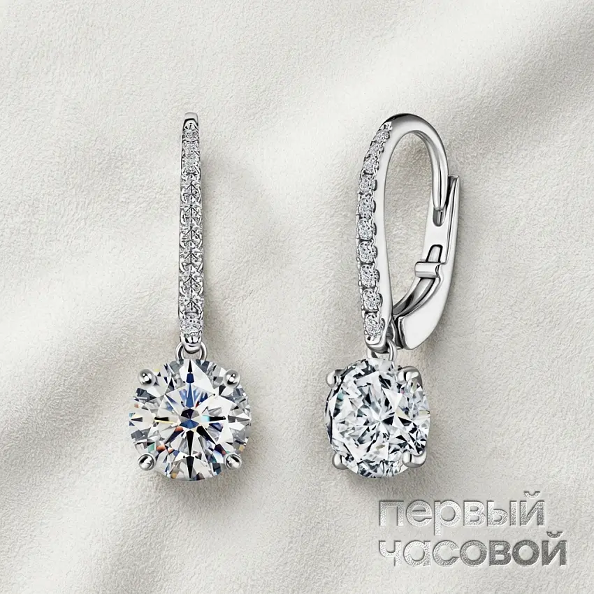 Серьги 1,03/1,03 ct. H/Si1 (3 Excellent) Round Diamonds