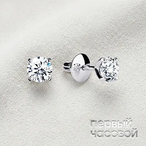 Серьги с бриллиантами 1,11/1,11 ct H/VS2 (3 Excellent) Round Diamonds