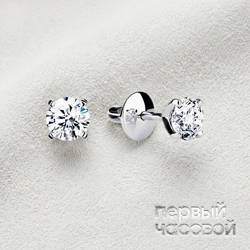 Серьги 1,11/1,11 ct. H/VS2 (3 excellent) Round Diamonds