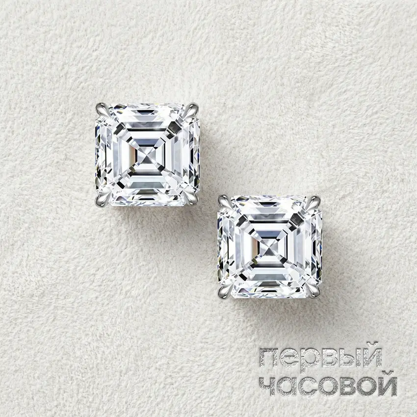 Серьги с бриллиантами 1,02/1,02 ct F/VS1 (Asscher cut)