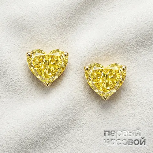 Серьги 1,01/1,02 ct. Fancy Yellow/VVS1-VS2 Heart Diamonds