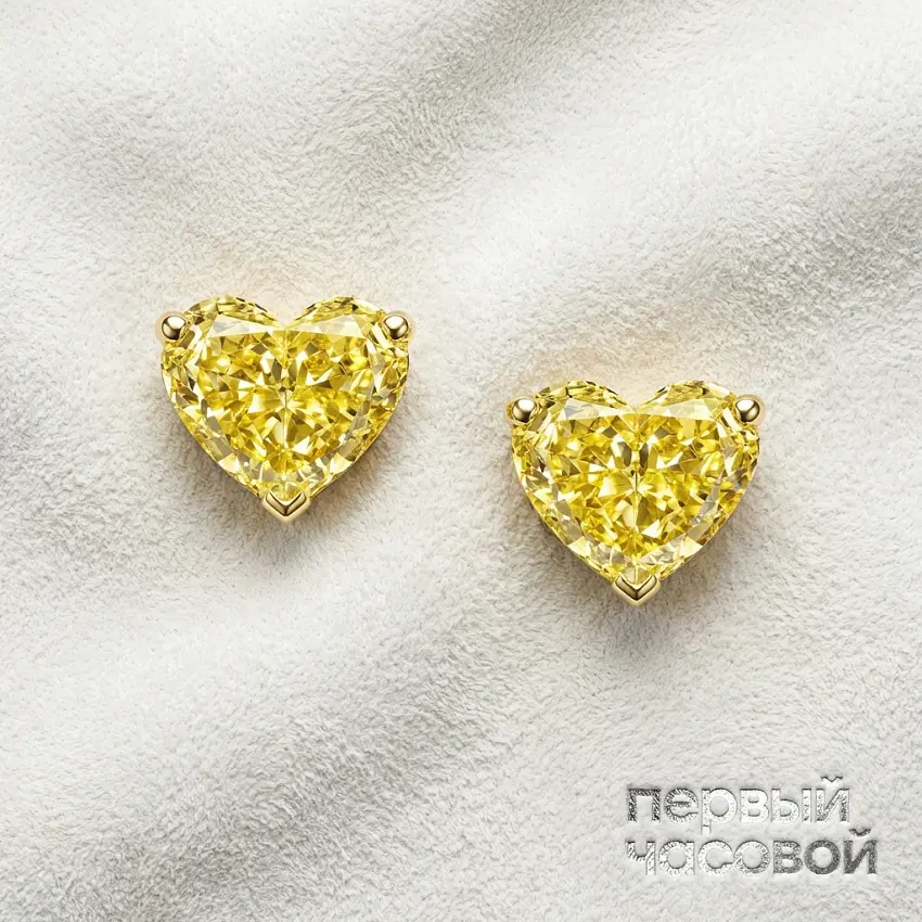 Серьги с бриллиантами 1,01/1,02 ct Fancy Yellow/VVS1-VS2 Heart Diamonds
