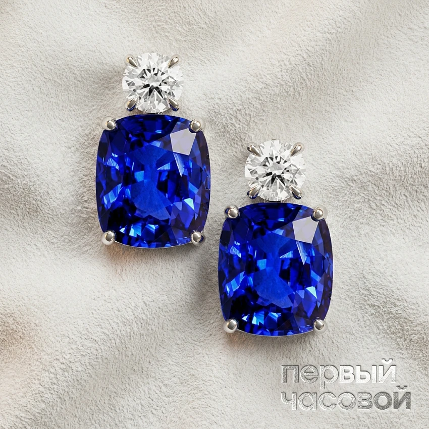 Серьги с сапфирами 12,82/11,91 ct. Cornflower Blue