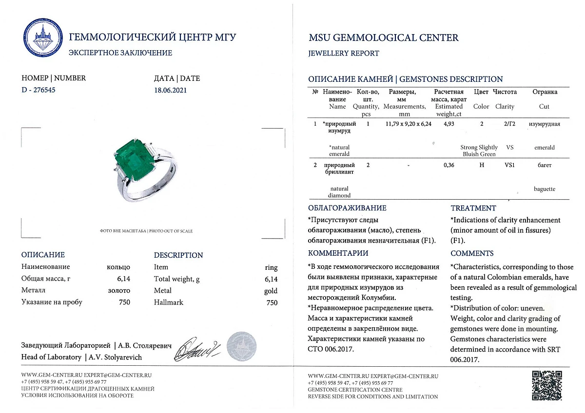 Купить украшение NO NAME Кольцо с изумрудом 4,93 ct. : в наличии в Москве!