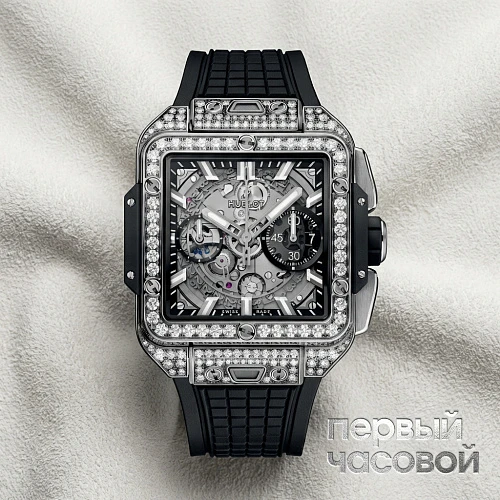 Shaped Square Bang Unico Titanium Pave