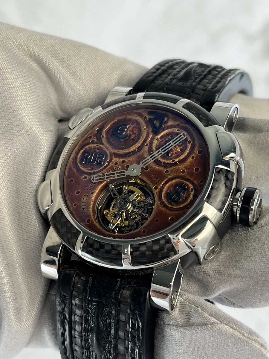 Купить элитные часы Romain Jerome Tourbilion Rusted steel T-oxy III Tourbillon black Extreme TO.MO.CRISIS.F1.11BB.00: в наличии в Москве!
