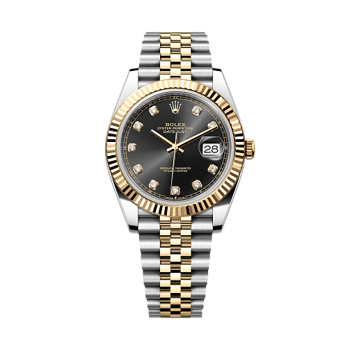 Oyster Perpetual Datejust 41 Steel And Yellow Gold Black Dial Diamond Index