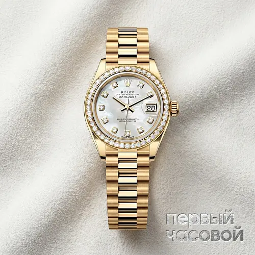 Datejust 28Mm Yellow Gold Mop Dial Diamond Bezel